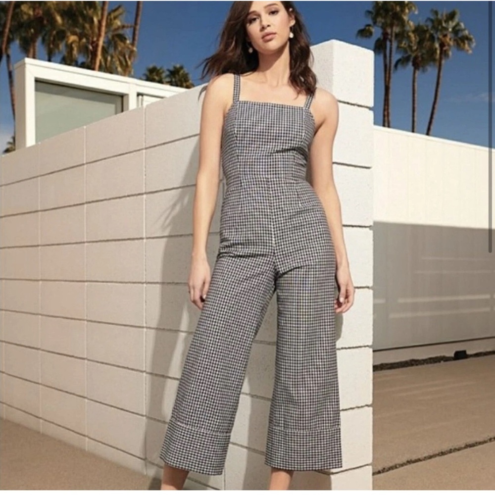 Gianni Bini Black White Gingham Tie Back Cropped Wide Leg Jumpsuit Size 6 NWT